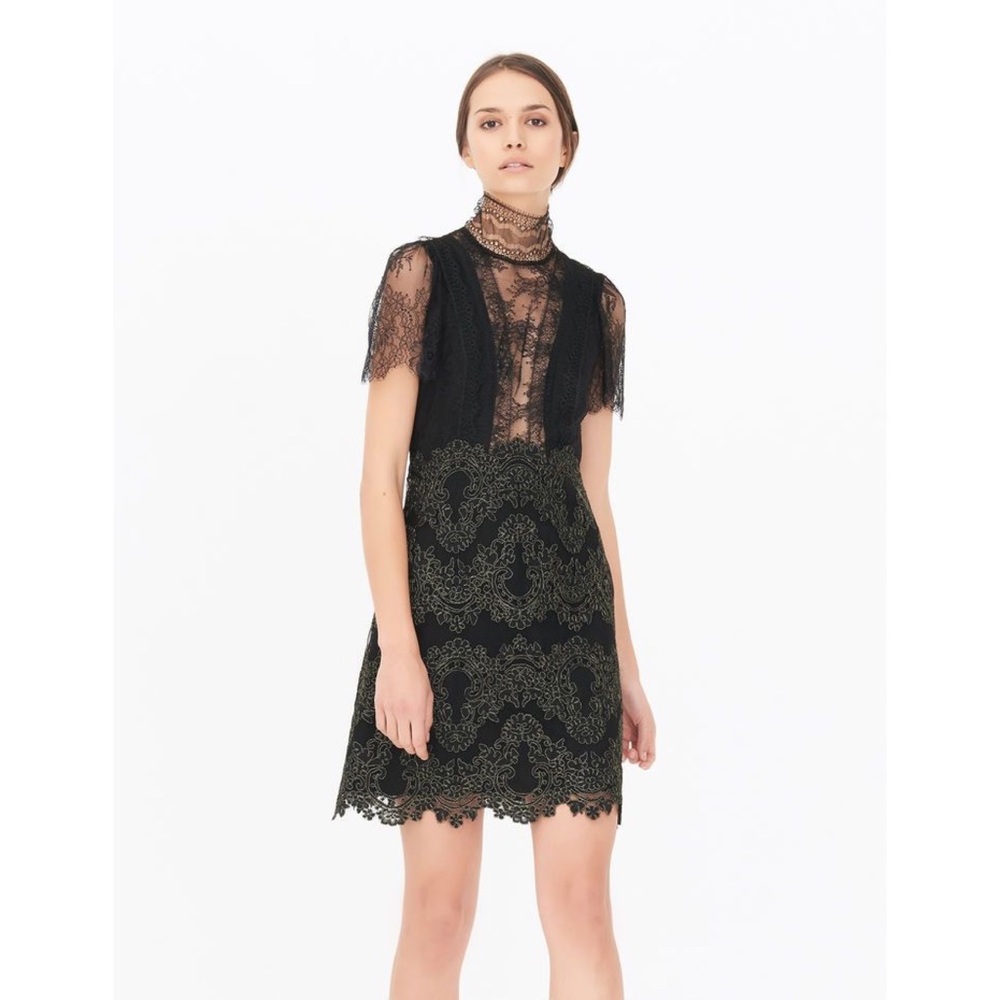 Sandro Romantic Lace High Neck Poetry Dress